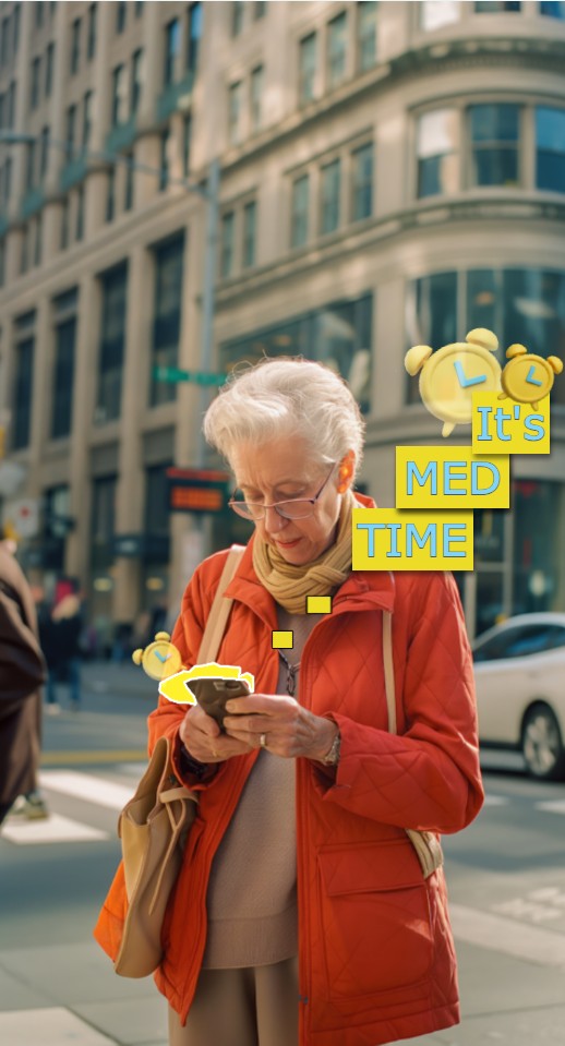 Elderly woman using smartphone for health management